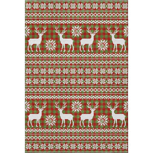 HomeRoots 9' X 12' Abstract Geometric Area Rug in Fern Green, Red & Ivory - Washable, UV-Protected, Durable Design 701965