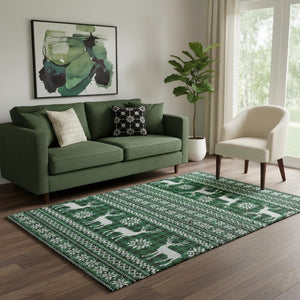 HomeRoots 5' Stylish Green, Black & Ivory Abstract Geometric Washable Area Rug with UV Protection & Durability 701968