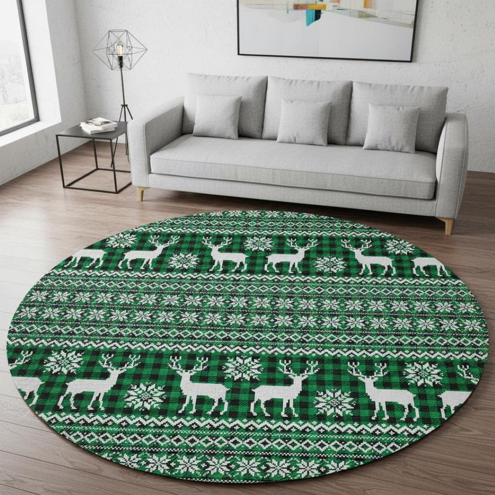 HomeRoots 8' Green Black and Ivory Abstract Geometric Washable Round Rug - Durable, UV Protected & Stylish 701969