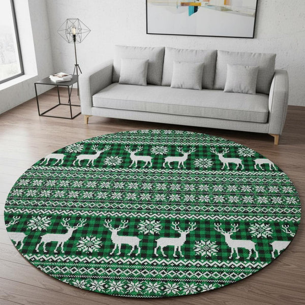 HomeRoots 8' Green Black and Ivory Abstract Geometric Washable Round Rug - Durable, UV Protected & Stylish 701969