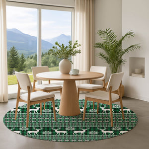 HomeRoots 8' Green Black and Ivory Abstract Geometric Washable Round Rug - Durable, UV Protected & Stylish 701969