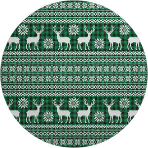 HomeRoots 8' Green Black and Ivory Abstract Geometric Washable Round Rug - Durable, UV Protected & Stylish 701969