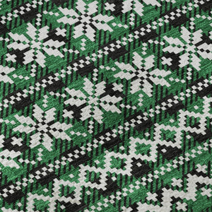 HomeRoots 8' Green Black and Ivory Abstract Geometric Washable Round Rug - Durable, UV Protected & Stylish 701969