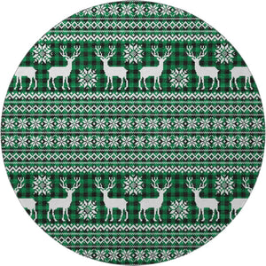HomeRoots 8' Green Black and Ivory Abstract Geometric Washable Round Rug - Durable, UV Protected & Stylish 701969