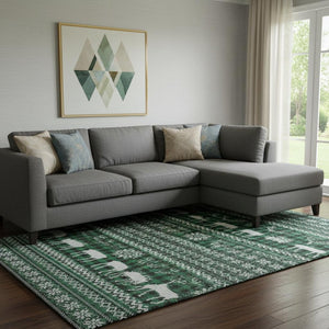 HomeRoots 8' X 10' Abstract Geometric Area Rug in Green, Black & Ivory - Washable, UV Protected, Durable Design 701970