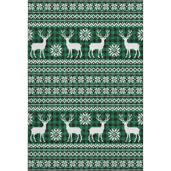 HomeRoots 8' X 10' Abstract Geometric Area Rug in Green, Black & Ivory - Washable, UV Protected, Durable Design 701970