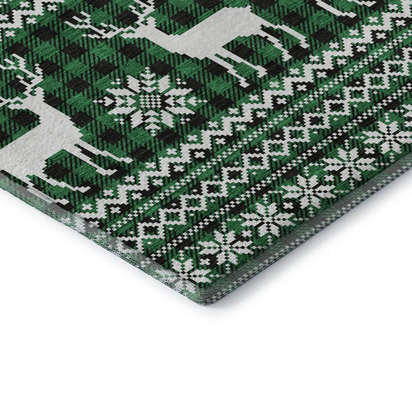 HomeRoots 8' X 10' Abstract Geometric Area Rug in Green, Black & Ivory - Washable, UV Protected, Durable Design 701970