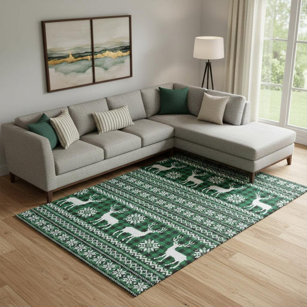 HomeRoots 9' Contemporary Green, Black & Ivory Abstract Geometric Washable Area Rug with UV Protection & Durability 701971