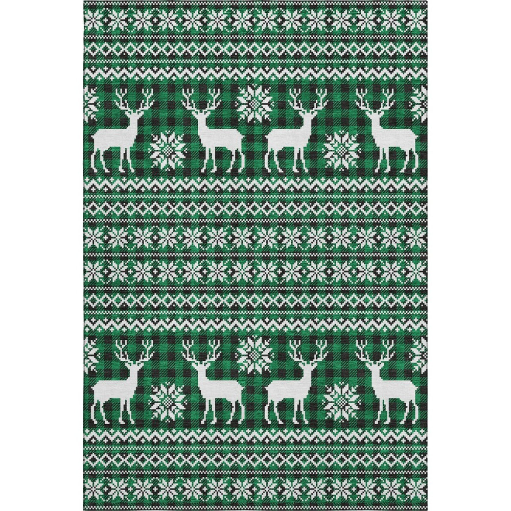 HomeRoots 9' Contemporary Green, Black & Ivory Abstract Geometric Washable Area Rug with UV Protection & Durability 701971