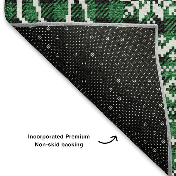 HomeRoots 9' Contemporary Green, Black & Ivory Abstract Geometric Washable Area Rug with UV Protection & Durability 701971