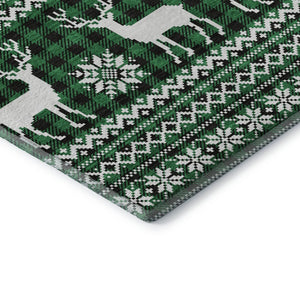 HomeRoots 9' Contemporary Green, Black & Ivory Abstract Geometric Washable Area Rug with UV Protection & Durability 701971