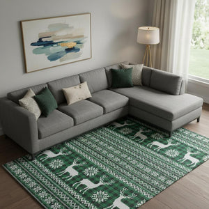 HomeRoots 10' Abstract Geometric Washable Area Rug in Green, Black & Ivory – UV Protected for Modern Spaces 701972