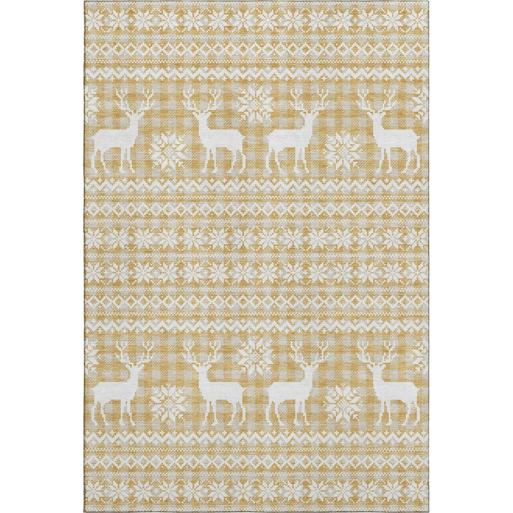HomeRoots 5' X 8' Geometric Washable Area Rug in Gold, Gray & Ivory - Durable, UV-Protected & Stain-Resistant! 701974