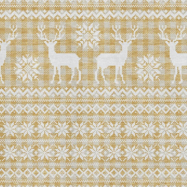 HomeRoots 5' X 8' Geometric Washable Area Rug in Gold, Gray & Ivory - Durable, UV-Protected & Stain-Resistant! 701974