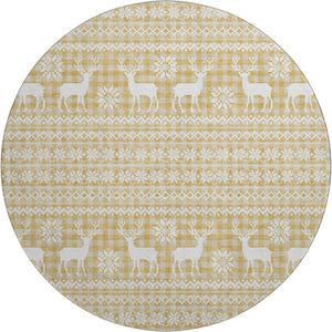 HomeRoots 8' Gold Gray Ivory Abstract Geometric Washable Round Rug – Stylish, Durable, UV-Protected Design for Homes 701975