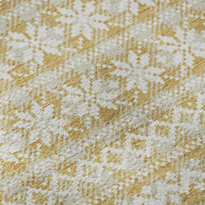 HomeRoots 8' Gold Gray Ivory Abstract Geometric Washable Round Rug – Stylish, Durable, UV-Protected Design for Homes 701975
