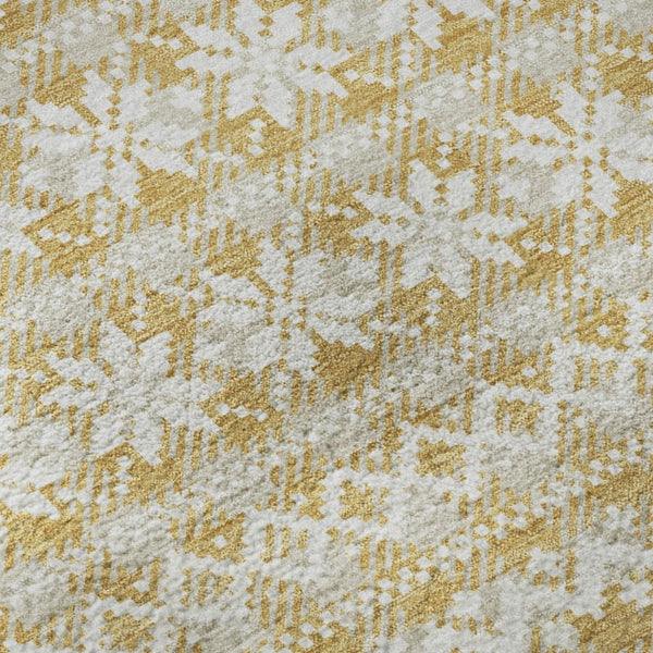 HomeRoots 8' Gold Gray Ivory Abstract Geometric Washable Round Rug – Stylish, Durable, UV-Protected Design for Homes 701975