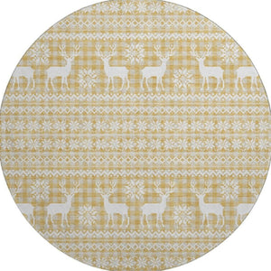 HomeRoots 8' Gold Gray Ivory Abstract Geometric Washable Round Rug – Stylish, Durable, UV-Protected Design for Homes 701975