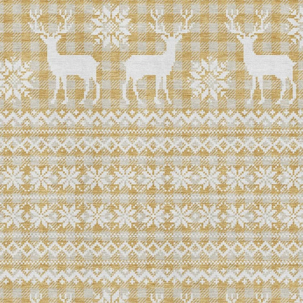 HomeRoots 8' X 10' Washable Area Rug in Gold, Gray & Ivory - Stylish, Durable, UV-Protected for Everyday Living 701976