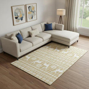 HomeRoots 9' X 12' Washable Gold, Gray & Ivory Geometric Area Rug with UV Protection for High-Traffic Homes 701977