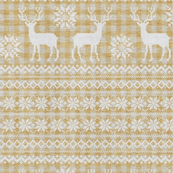 HomeRoots 9' X 12' Washable Gold, Gray & Ivory Geometric Area Rug with UV Protection for High-Traffic Homes 701977