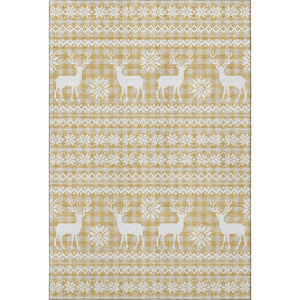 HomeRoots 9' X 12' Washable Gold, Gray & Ivory Geometric Area Rug with UV Protection for High-Traffic Homes 701977