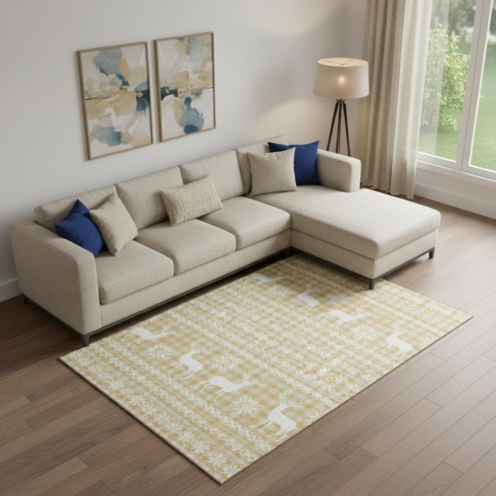 HomeRoots 10' X 14' Gold Gray Ivory Abstract Geometric Rug – Washable, Stain-Resistant, UV Protected Design! 701978