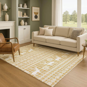 HomeRoots 10' X 14' Gold Gray Ivory Abstract Geometric Rug – Washable, Stain-Resistant, UV Protected Design! 701978