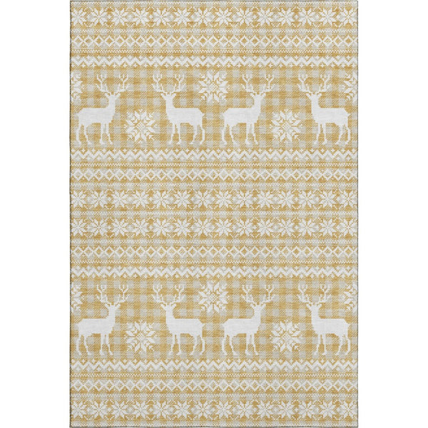 HomeRoots 10' X 14' Gold Gray Ivory Abstract Geometric Rug – Washable, Stain-Resistant, UV Protected Design! 701978