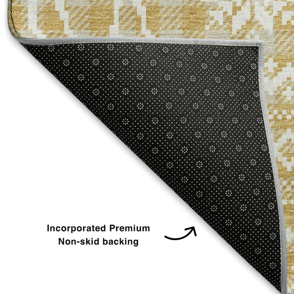 HomeRoots 10' X 14' Gold Gray Ivory Abstract Geometric Rug – Washable, Stain-Resistant, UV Protected Design! 701978