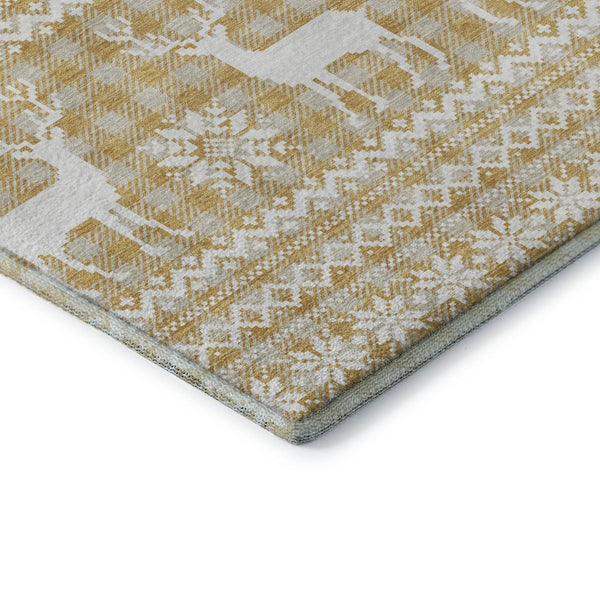 HomeRoots 10' X 14' Gold Gray Ivory Abstract Geometric Rug – Washable, Stain-Resistant, UV Protected Design! 701978