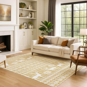HomeRoots 10' X 14' Gold Gray Ivory Abstract Geometric Rug – Washable, Stain-Resistant, UV Protected Design! 701978