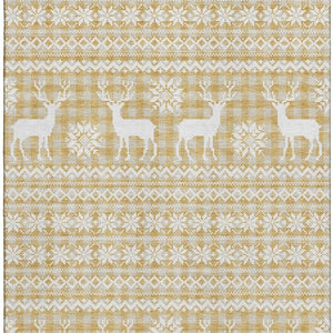 HomeRoots 10' X 14' Gold Gray Ivory Abstract Geometric Rug – Washable, Stain-Resistant, UV Protected Design! 701978