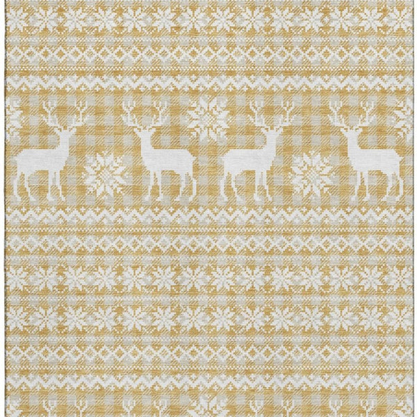 HomeRoots 10' X 14' Gold Gray Ivory Abstract Geometric Rug – Washable, Stain-Resistant, UV Protected Design! 701978