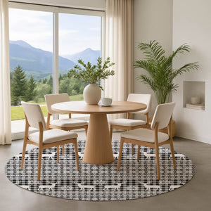HomeRoots 8' Abstract Geometric Washable Round Rug in Gray, Black & Ivory - UV Protected & Stain-Resistant! 701981