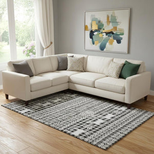 HomeRoots 8' X 10' Modern Abstract Geometric Area Rug - Gray, Black & Ivory, Washable, UV Protected & Durable 701982