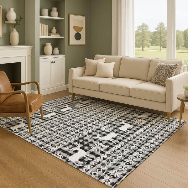 HomeRoots 8' X 10' Modern Abstract Geometric Area Rug - Gray, Black & Ivory, Washable, UV Protected & Durable 701982