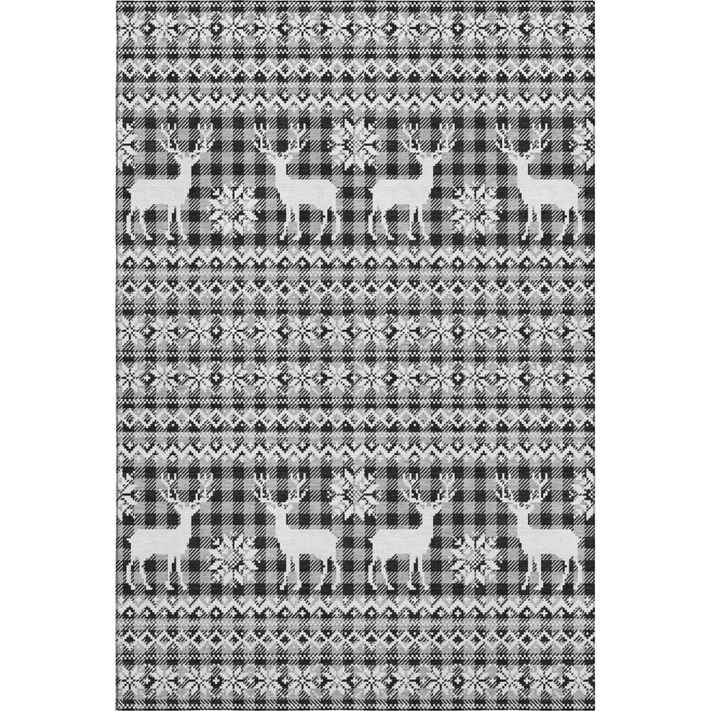 HomeRoots 9' Modern Abstract Geometric Area Rug in Gray, Black & Ivory - Washable, UV-Protected, Non-Slip Design 701983