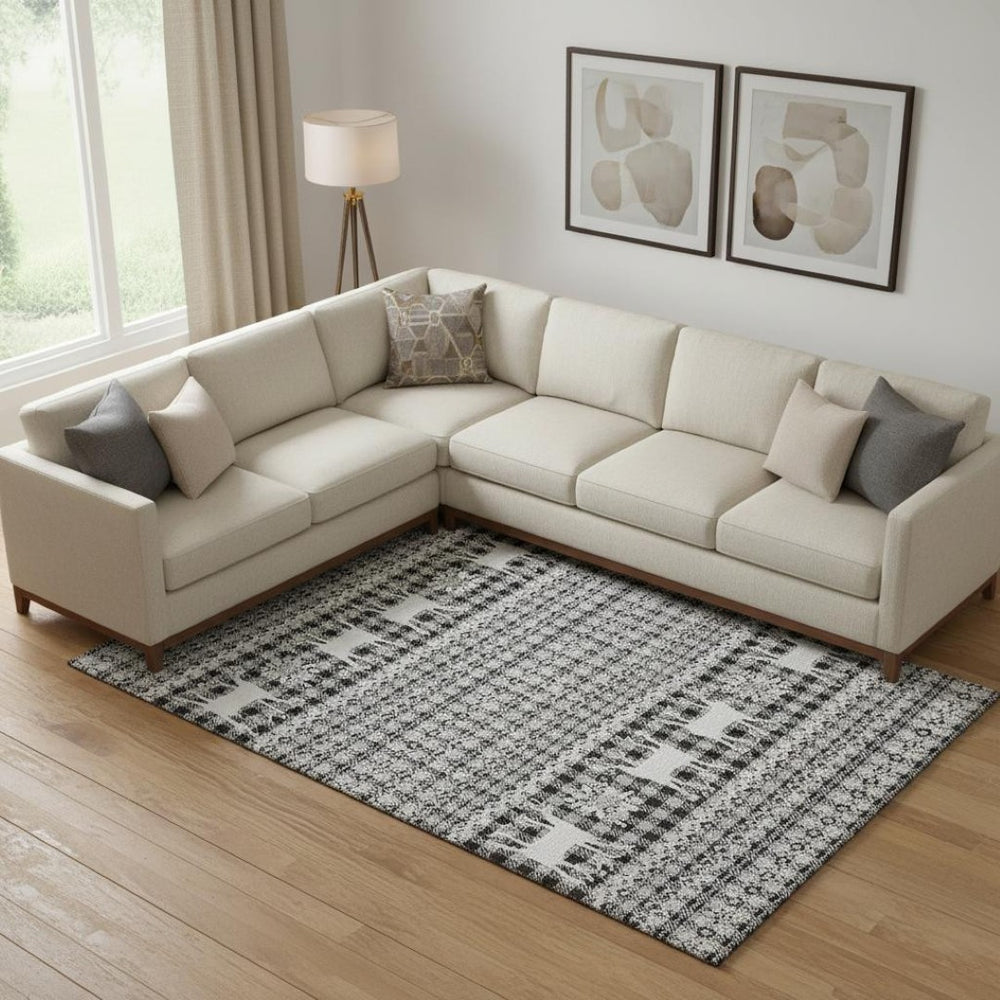 HomeRoots 10' Abstract Geometric Washable Area Rug in Gray, Black & Ivory - UV Protected for Busy Homes 701984