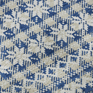 HomeRoots 8' Navy Blue Beige Ivory Abstract Washable Round Rug with Stain Resistance and UV Protection 701987