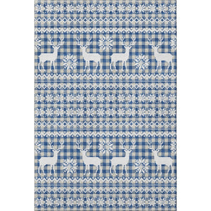 HomeRoots 8' X 10' Washable Area Rug with Abstract Geometric Design in Navy Blue, Beige & Ivory - UV Resistant! 701988