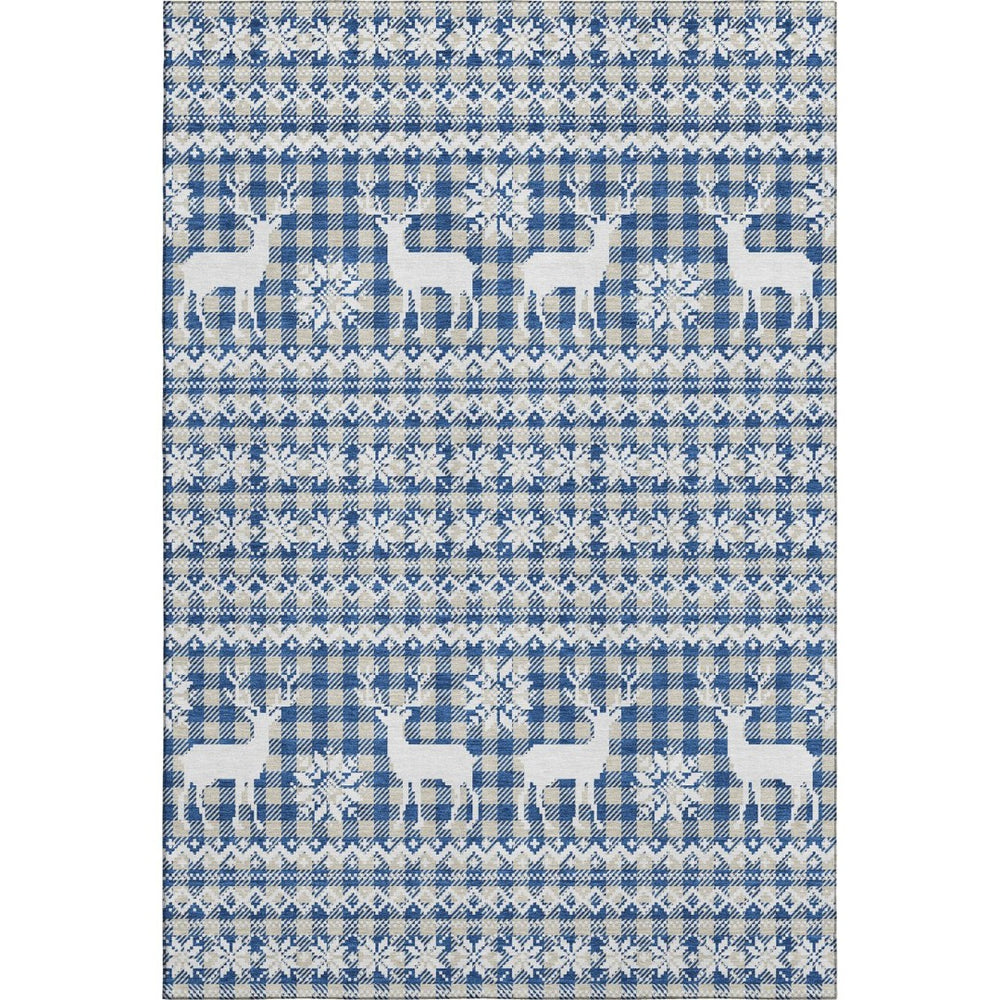 HomeRoots 9' X 12' Stylish Navy Blue Beige Ivory Geometric Area Rug - Washable, UV Protected, Durable Design 701989