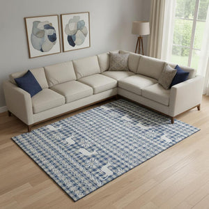 HomeRoots 10' X 14' Stylish Navy Blue Abstract Area Rug - Washable, Stain-Resistant, UV-Protected for Homes 701990