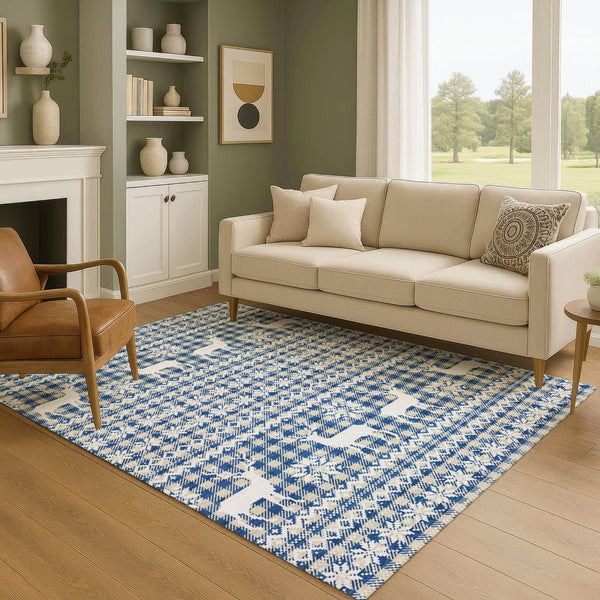 HomeRoots 10' X 14' Stylish Navy Blue Abstract Area Rug - Washable, Stain-Resistant, UV-Protected for Homes 701990