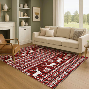 HomeRoots 5' X 8' Bold Red, Black, and Ivory Abstract Area Rug - Washable, UV-Protected, Non-Slip Design! 701992