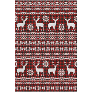 HomeRoots 5' X 8' Bold Red, Black, and Ivory Abstract Area Rug - Washable, UV-Protected, Non-Slip Design! 701992