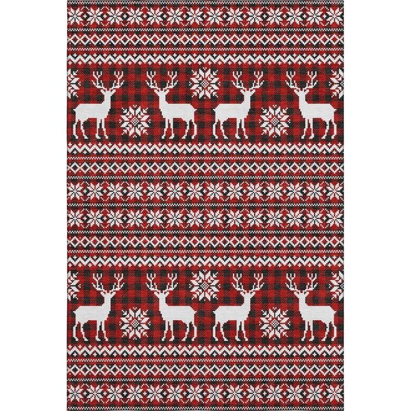 HomeRoots 5' X 8' Bold Red, Black, and Ivory Abstract Area Rug - Washable, UV-Protected, Non-Slip Design! 701992