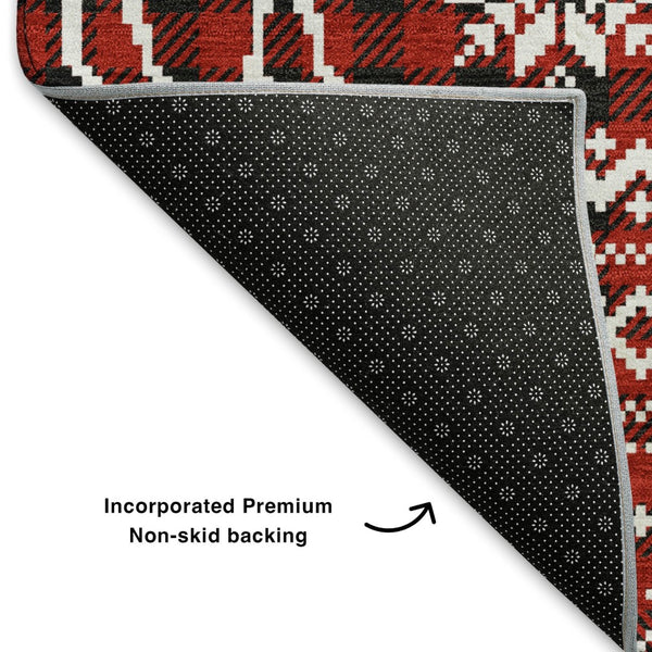 HomeRoots 5' X 8' Bold Red, Black, and Ivory Abstract Area Rug - Washable, UV-Protected, Non-Slip Design! 701992