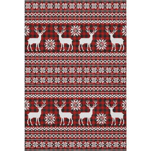 HomeRoots 5' X 8' Bold Red, Black, and Ivory Abstract Area Rug - Washable, UV-Protected, Non-Slip Design! 701992