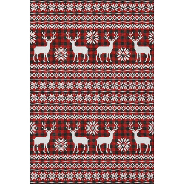 HomeRoots 5' X 8' Bold Red, Black, and Ivory Abstract Area Rug - Washable, UV-Protected, Non-Slip Design! 701992